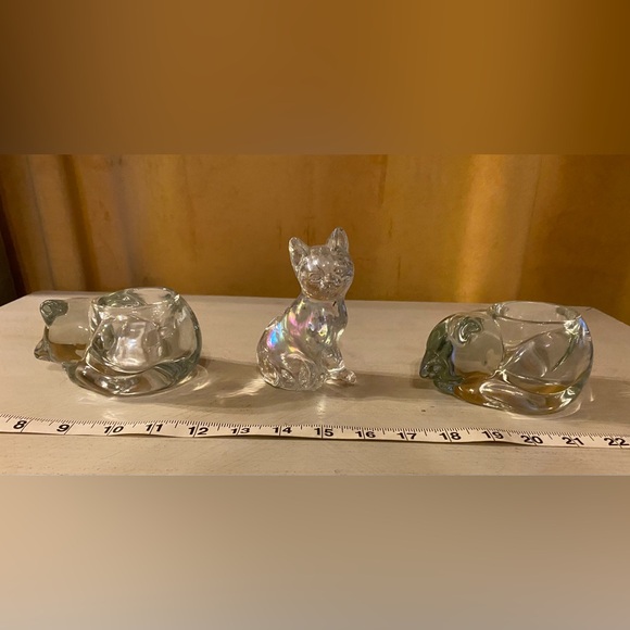 PERFECT Iridescent Glass Cat And 2 Glass Candle Holders Mo Chips Cracks or Flaws - Picture 3 of 10